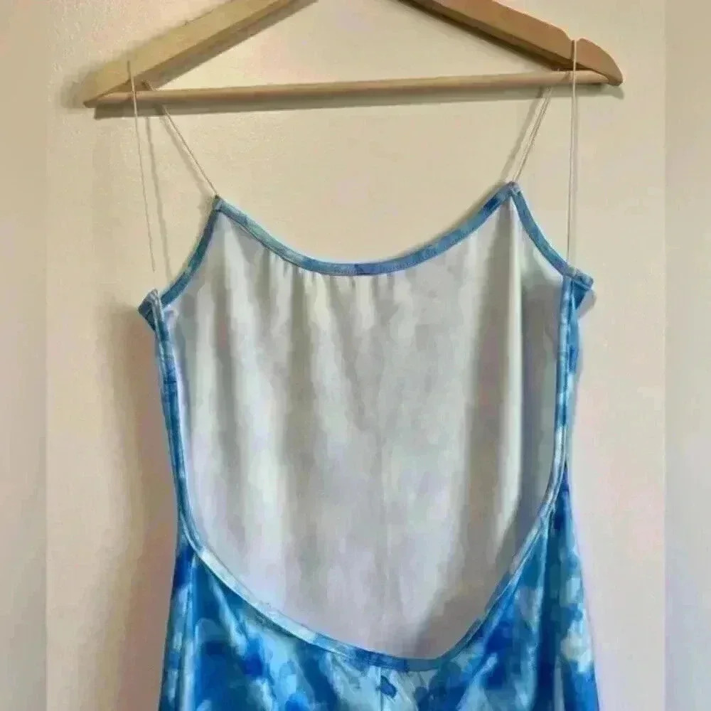 Fashion Nova Blue Tie Dye Swirl Biker Short Romper - Picture 6 of 7